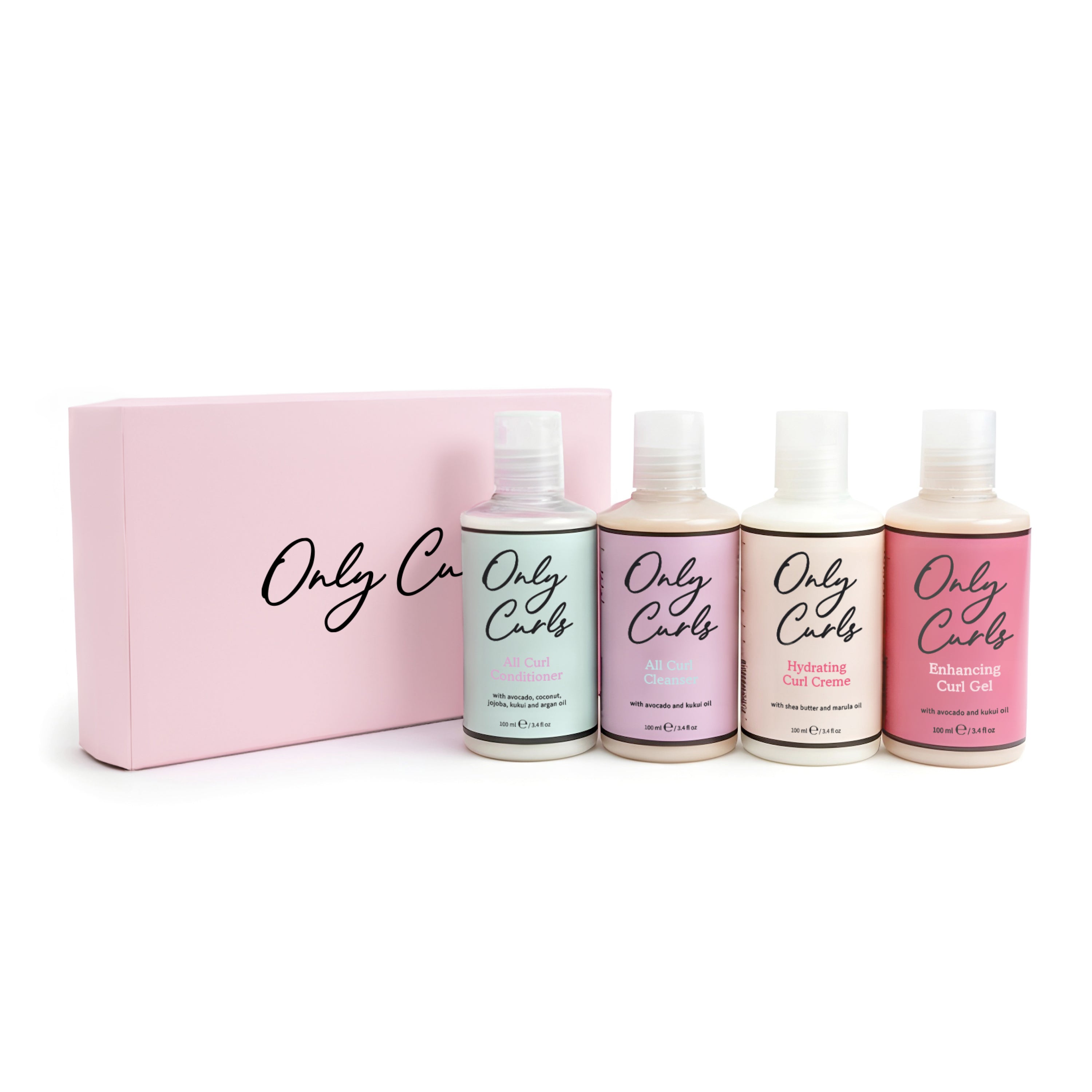 Only Curls Curly Starter Bundle – Frizz Control, Hydrated & Defined Curls | Cleanser, Conditioner, Creme, Gel & Towel