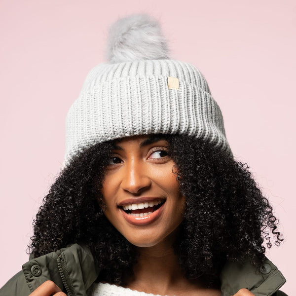 Only Curls Satin Lined Beanie Hat - Pink with Pom Pom