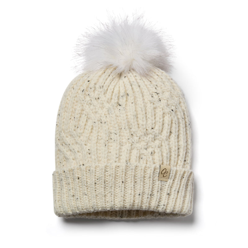Satin Lined Knitted Beanie Hat Fleck Pom Pom