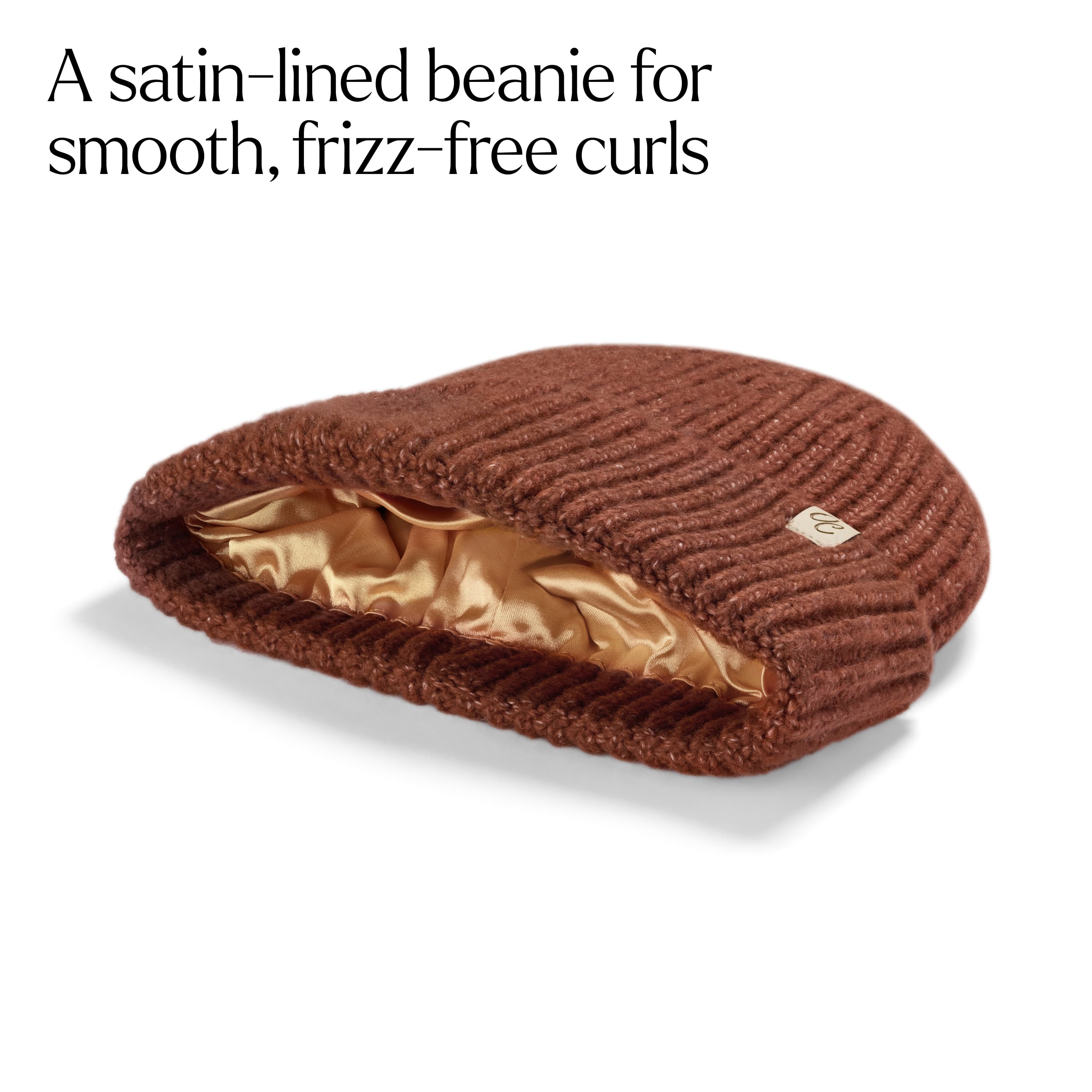 Only Curls Satin Lined Knitted Beanie Hat - Ella in Burnt Orange - Only Curls