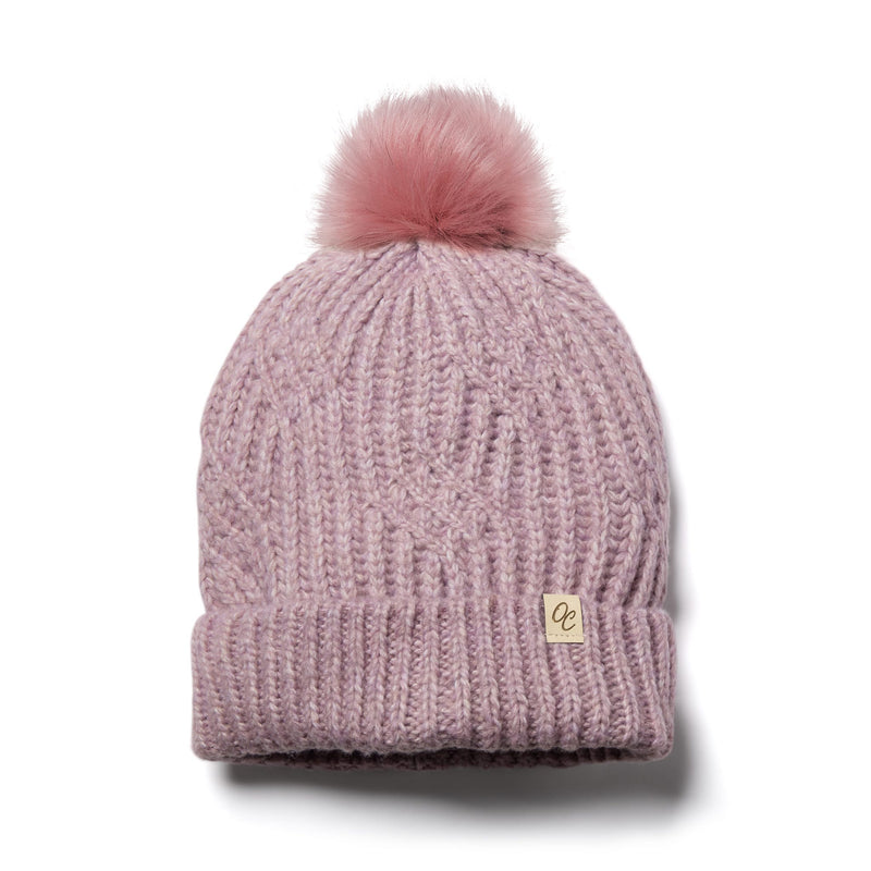 Dusty Pink Cable Knit Satin Lined Beanie