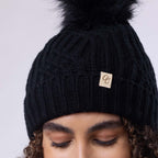 Only Curls Satin Lined Knitted Beanie Hat - Black with Pom Pom - Only Curls