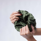 Only Curls Satin Lined Knitted Beanie Hat - Olive with Pom Pom - Only Curls