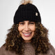 Only Curls Black Cable Knit Satin-Lined Beanie with Pom