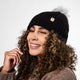 Only Curls Black Cable Knit Satin-Lined Beanie with Pom