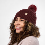 Only Curls Burgundy Cable Knit Satin-Lined Beanie - Only Curls