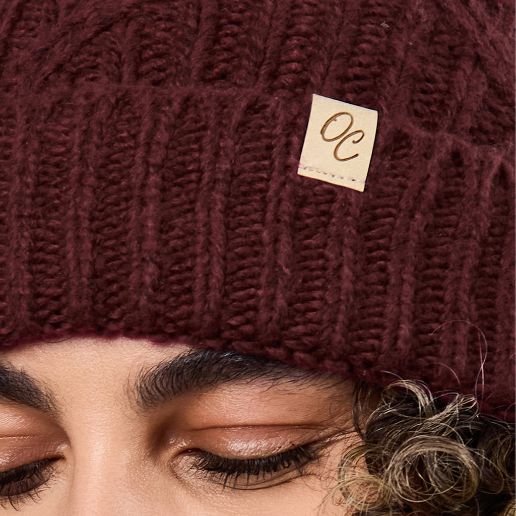 Only Curls Burgundy Cable Knit Satin-Lined Beanie - Only Curls