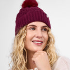 Only Curls Burgundy Cable Knit Satin-Lined Beanie - Only Curls