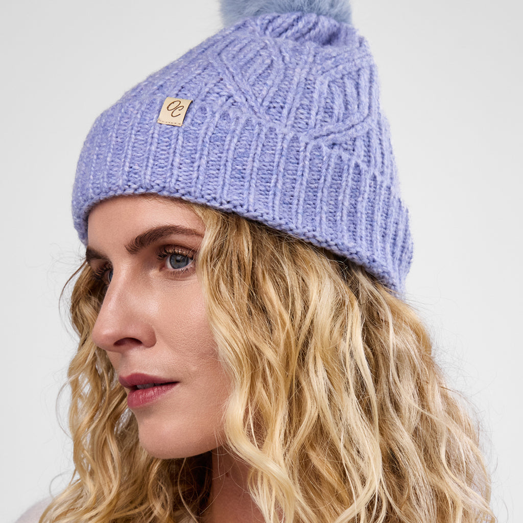 Only Curls Dusty Blue Cable Knit Satin-Lined Beanie - Only Curls