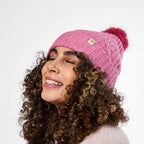 Only Curls Dusty Pink Cable Knit Satin-Lined Beanie - Only Curls