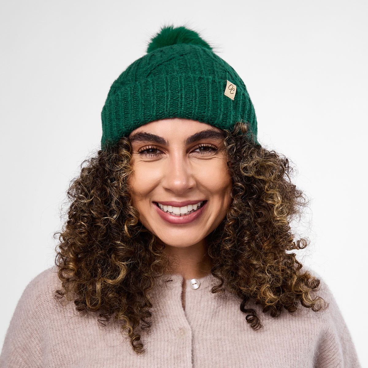 Only Curls Forest Green Cable Knit Satin-Lined Beanie - Only Curls