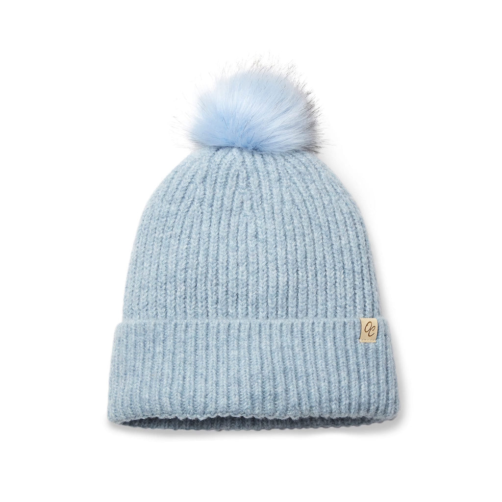 Only Curls Satin Lined Beanie with Pom - Carrie in Light Blue - Only Curls