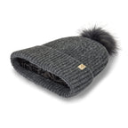Only Curls Satin Lined Beanie with Pom - Carrie in Dark Grey - Only Curls