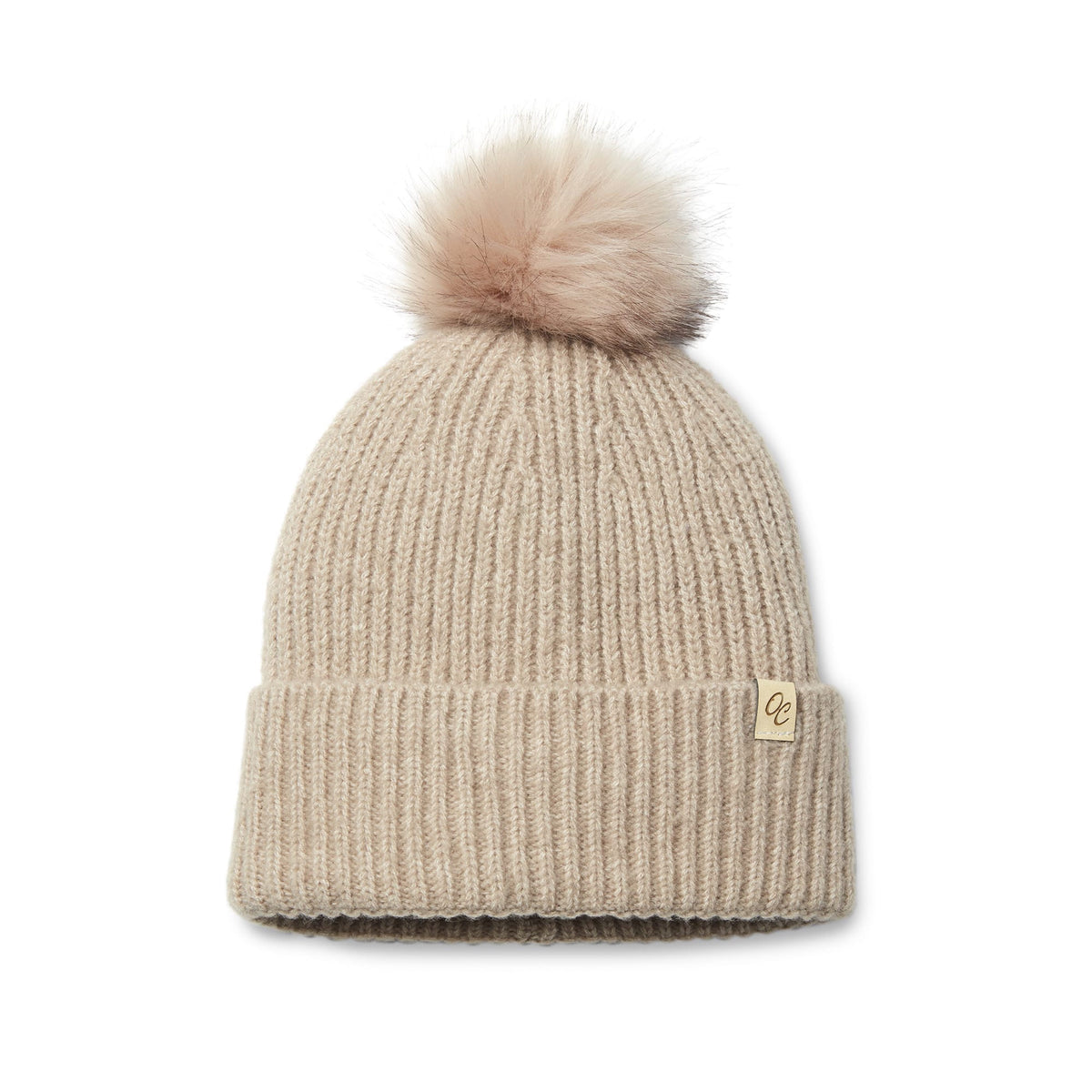 Only Curls Satin Lined Beanie with Pom - Carrie in Sand