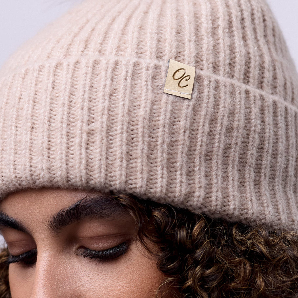 Only Curls Satin Lined Beanie with Pom - Carrie in Sand - Only Curls