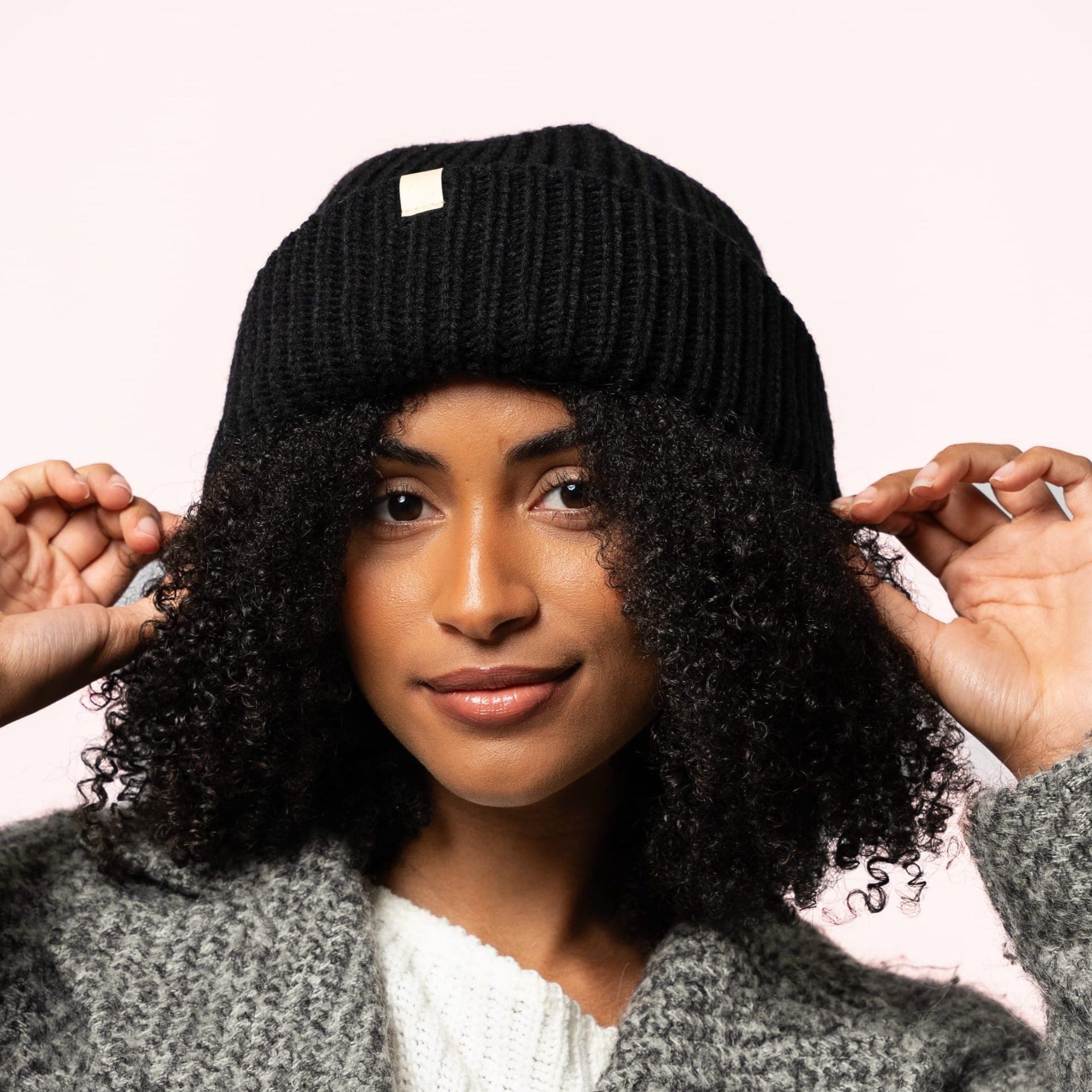 Only Curls Chunky Satin Lined Beanie - Black - Only Curls