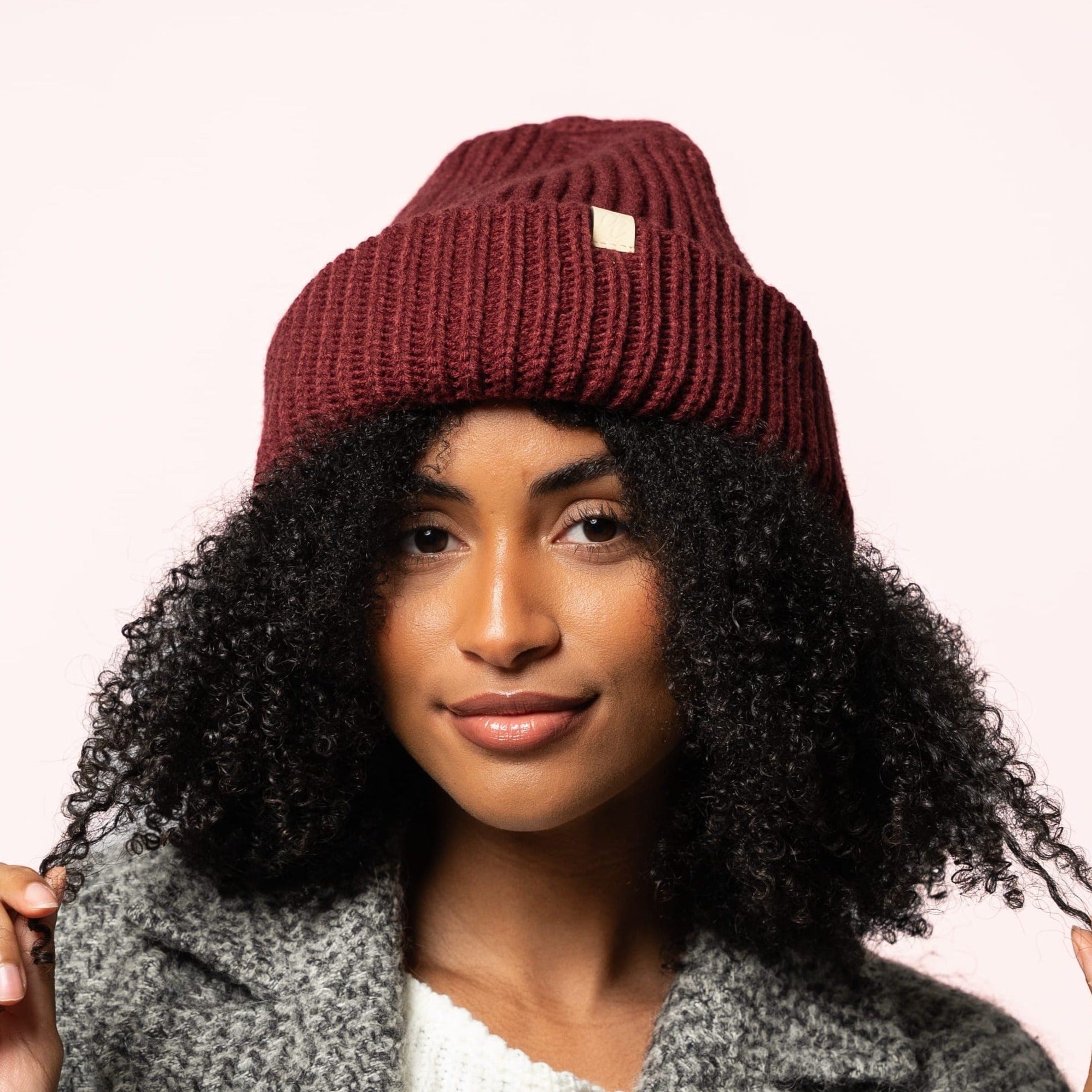 Only Curls Chunky Satin Lined Beanie - Burgundy - Only Curls