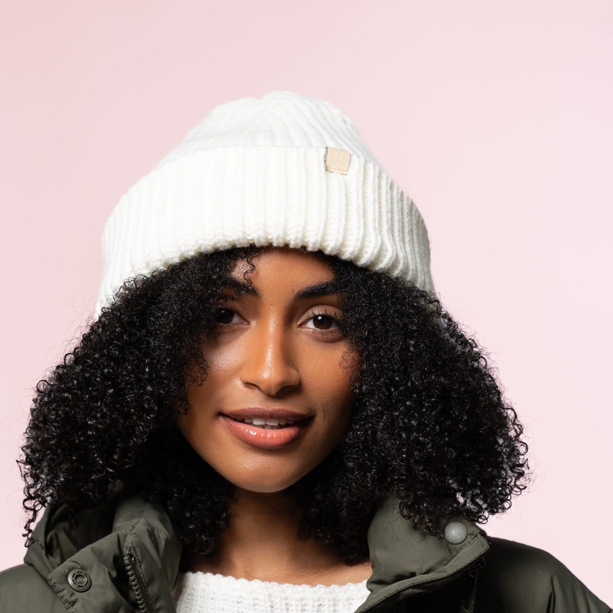 Only Curls Chunky Satin Lined Beanie - Cream - Only Curls