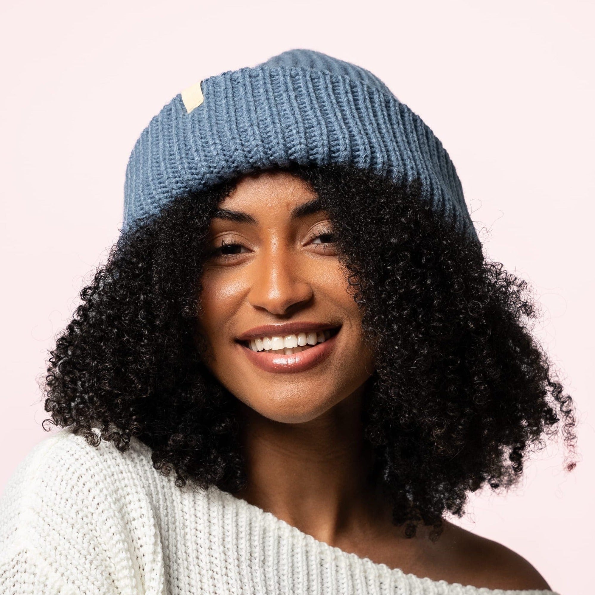 Only Curls Chunky Satin Lined Beanie - Dusty Blue - Only Curls