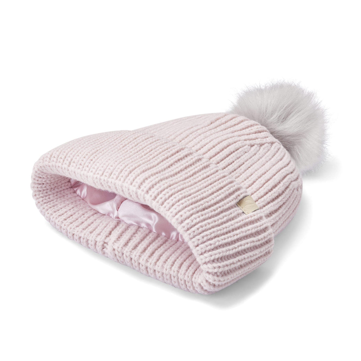 Only Curls Chunky Satin Lined Beanie - Dusty Pink with Pom Pom - Only Curls