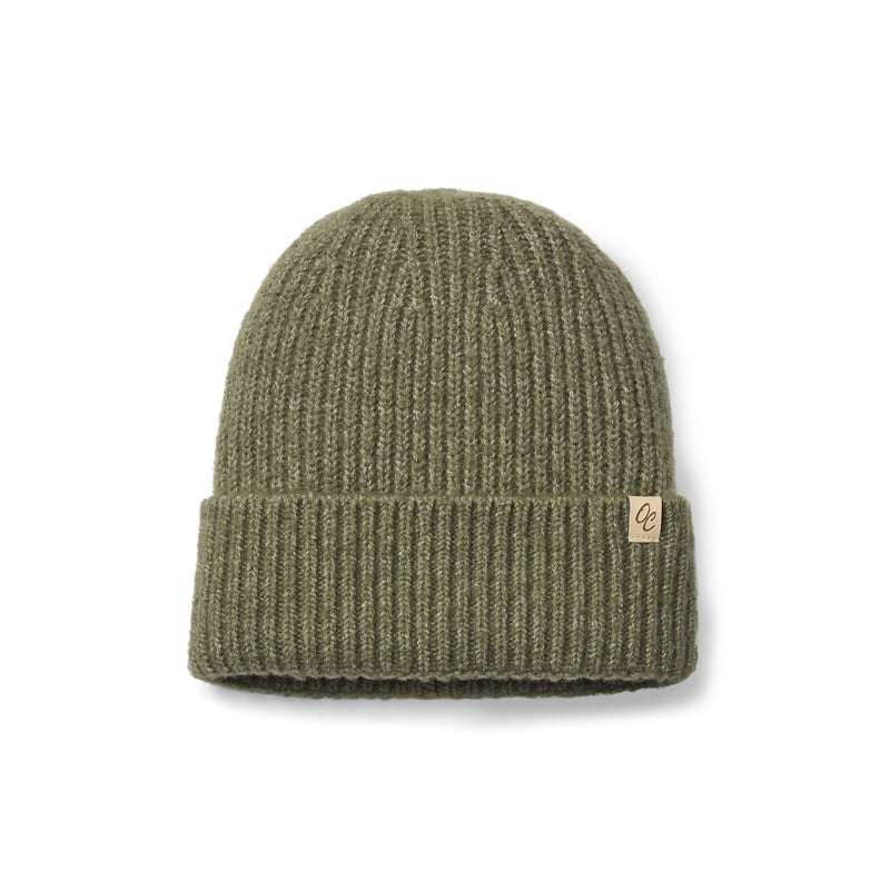 Only Curls Satin Lined Knitted Beanie Hat - Ella in Olive Green