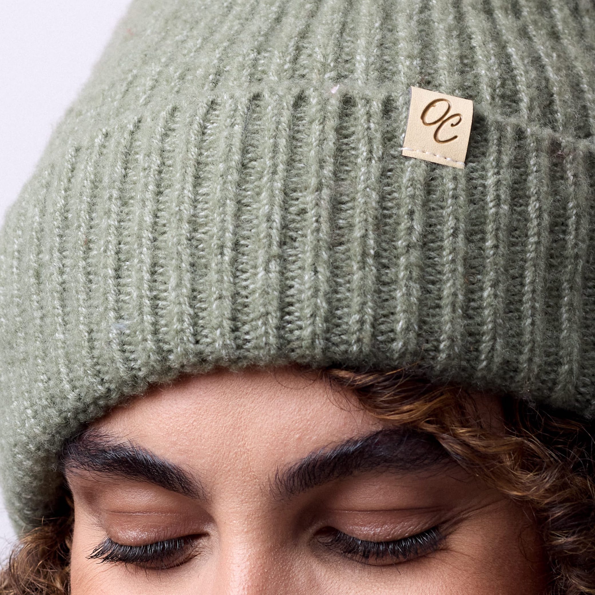 Only Curls Satin Lined Knitted Beanie Hat - Ella in Olive Green