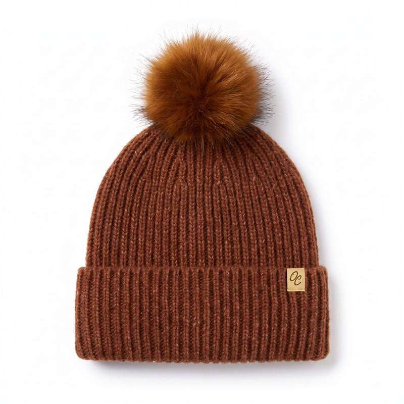 Satin Lined Beanie Pom Carrie Burnt