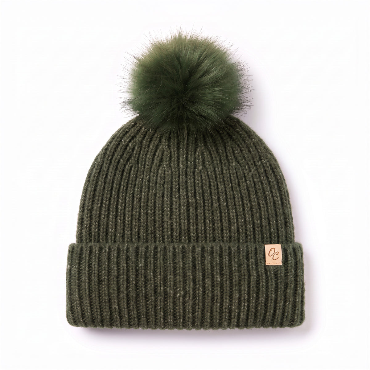 Only Curls Satin Lined Beanie with Pom - Carrie in Olive