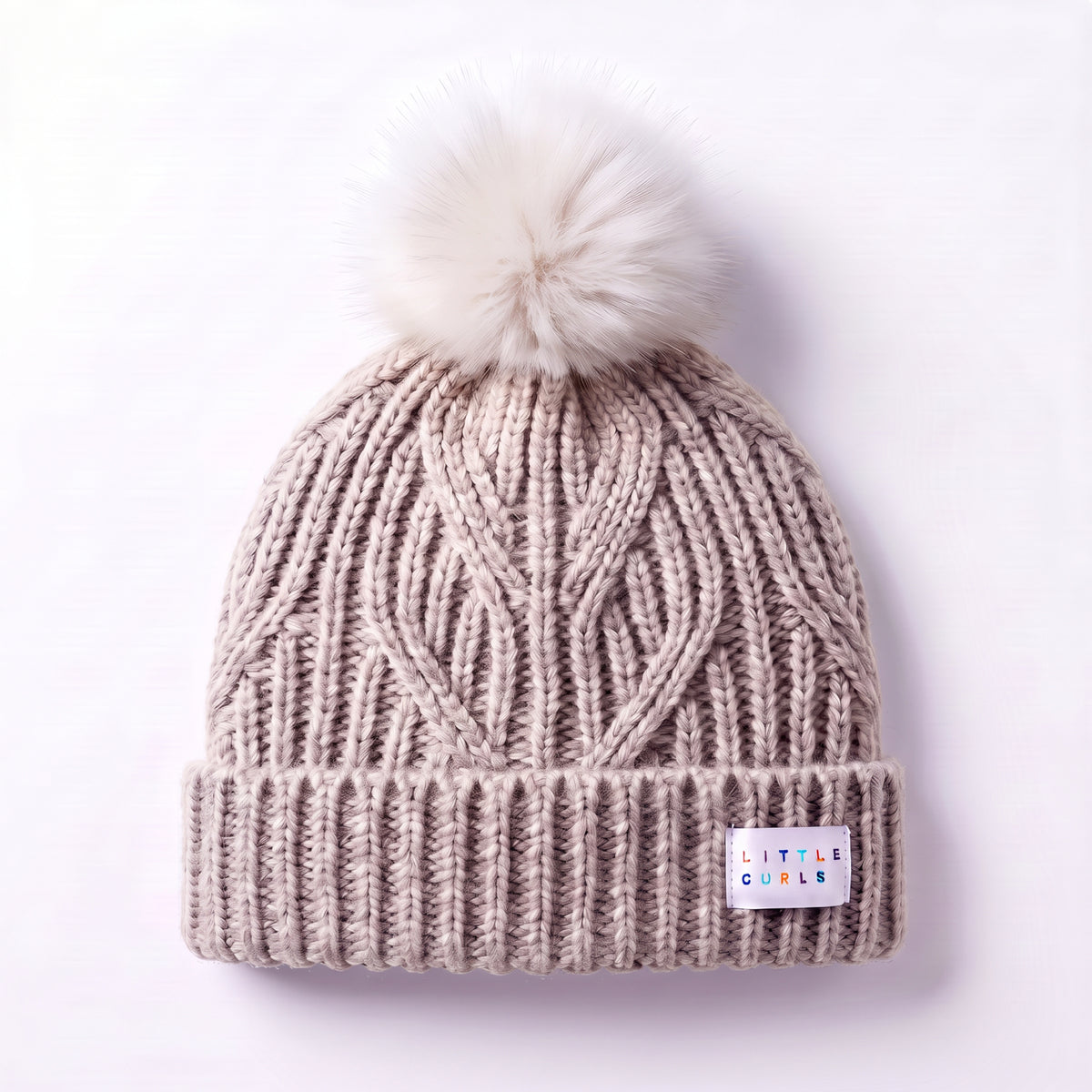 Little Curls Ivory Cable Knit Satin-Lined Beanie - Only Curls