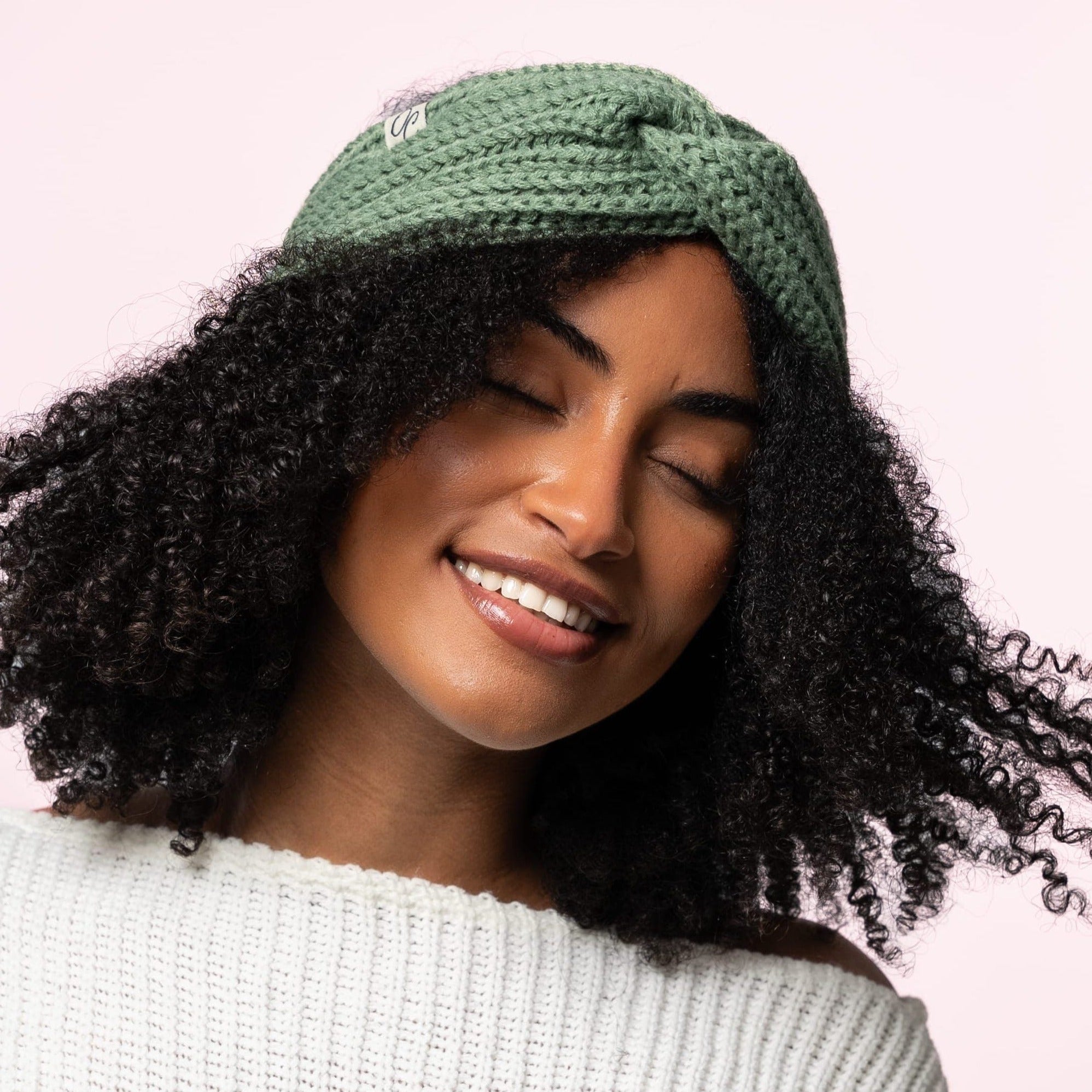 Only Curls Satin Lined Knitted Headband - Olive - Only Curls