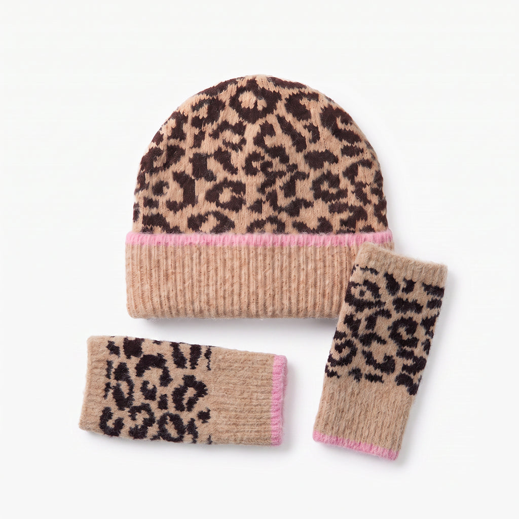 Only Curls Leopard Satin-Lined Beanie & Glove Set - Only Curls