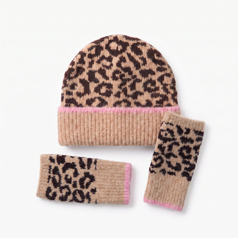 Leopard Satin Lined Beanie & Glove Set