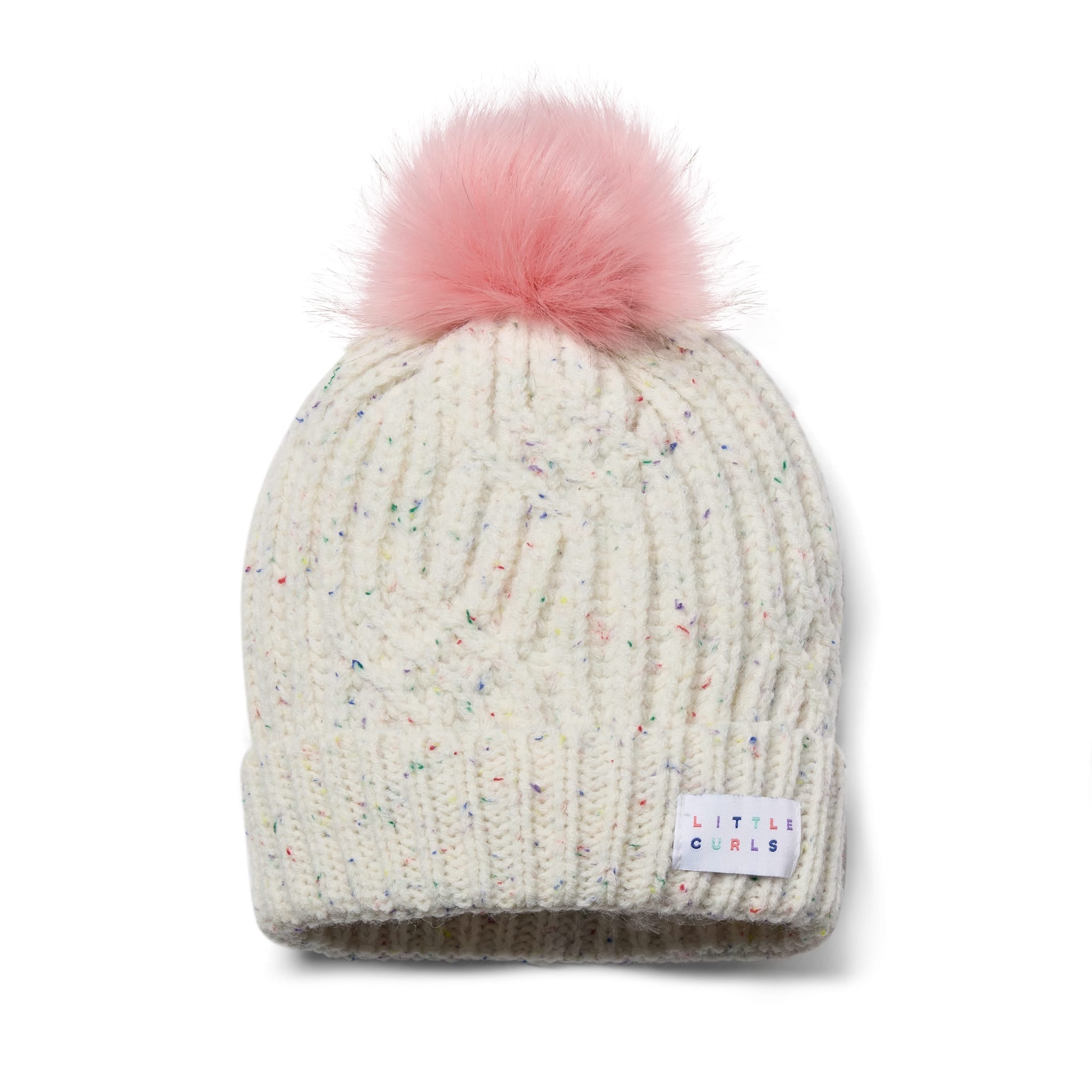 Little Curls Satin Lined Knitted Beanie Hat - Ivory Speckle with Pom Pom - Only Curls