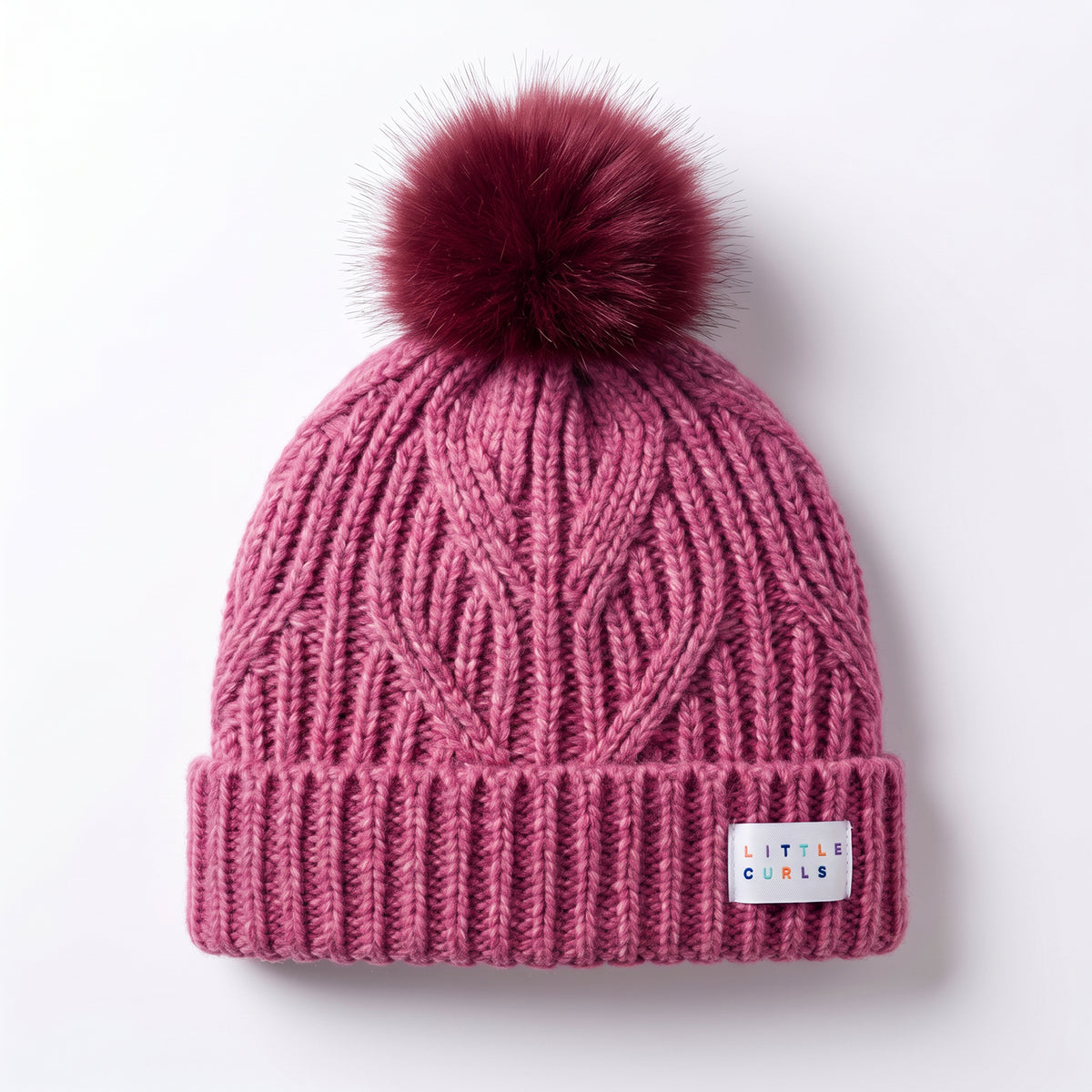 Little Curls Dusty Pink Cable Knit Satin-Lined Beanie