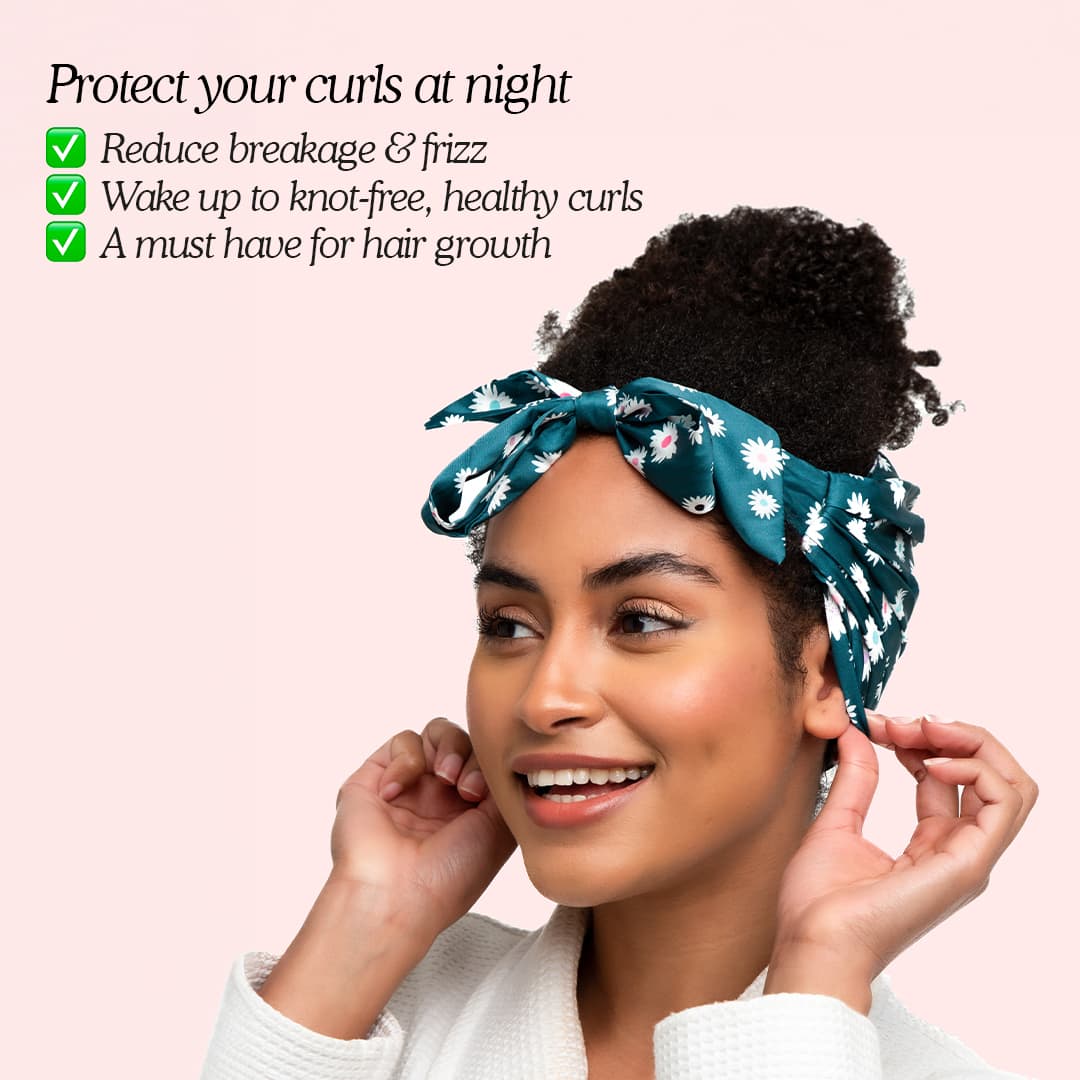 Only Curls Pineapple Protector (Tie Front) - Green Daisy - Only Curls