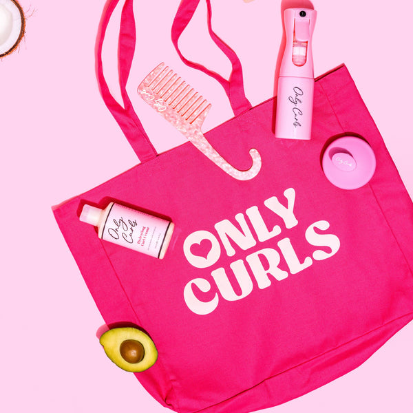 Only Curls Tote Bag - Only Curls Heart Coral