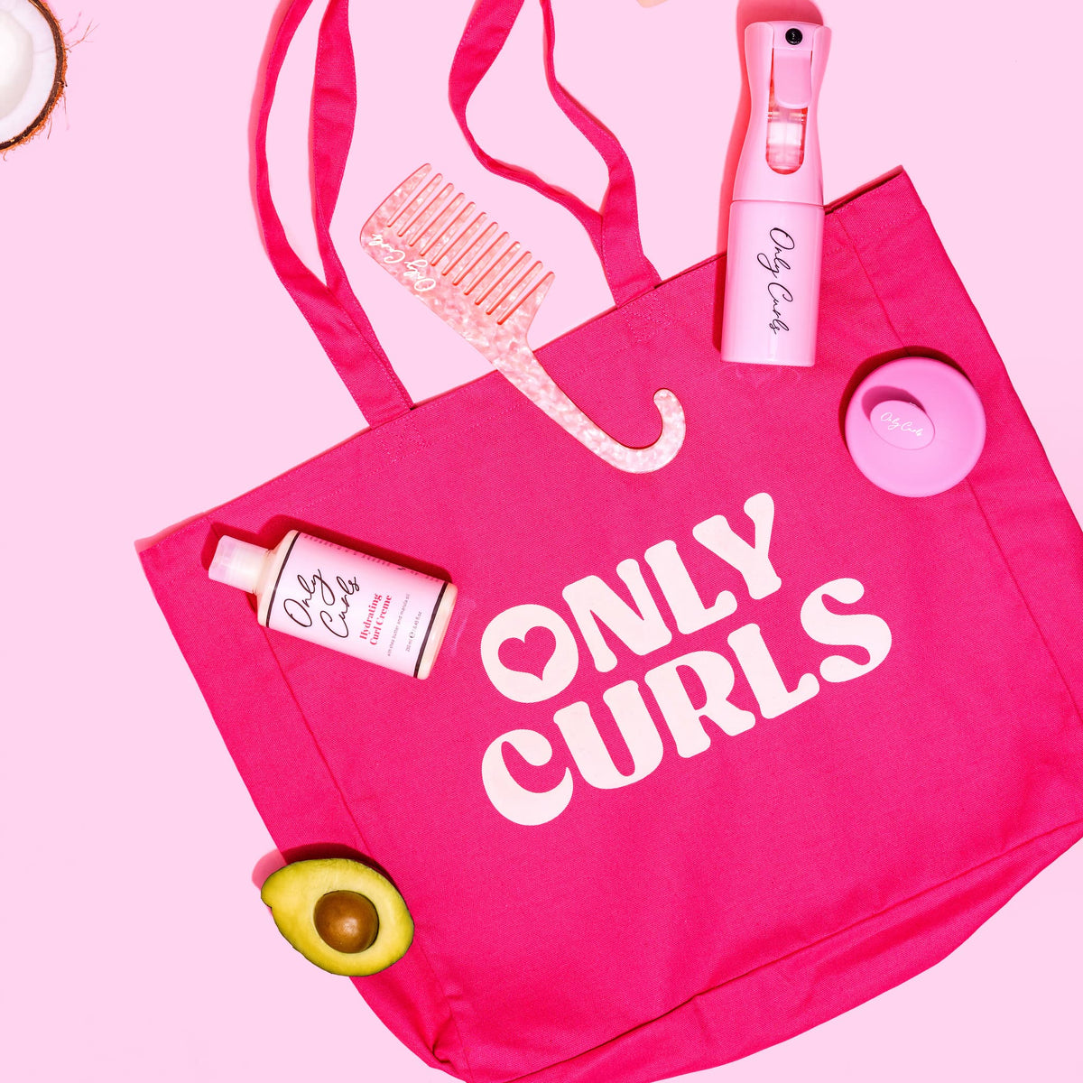 Only Curls Tote Bag - Only Curls Heart Coral - Only Curls
