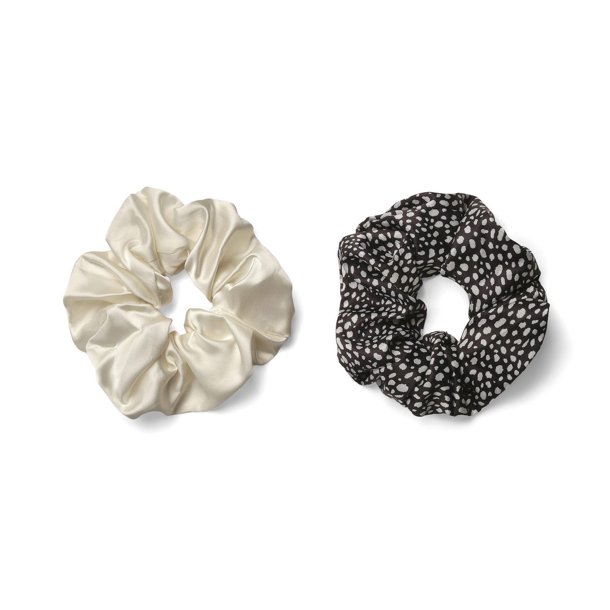 Only Curls Oversized Satin Scrunchies - Black Dalmatian and Ivory Twin Pack