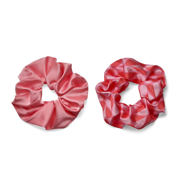 Only Curls Oversized Satin Scrunchies - Pink Hearts and Bright Pink Twin Pack