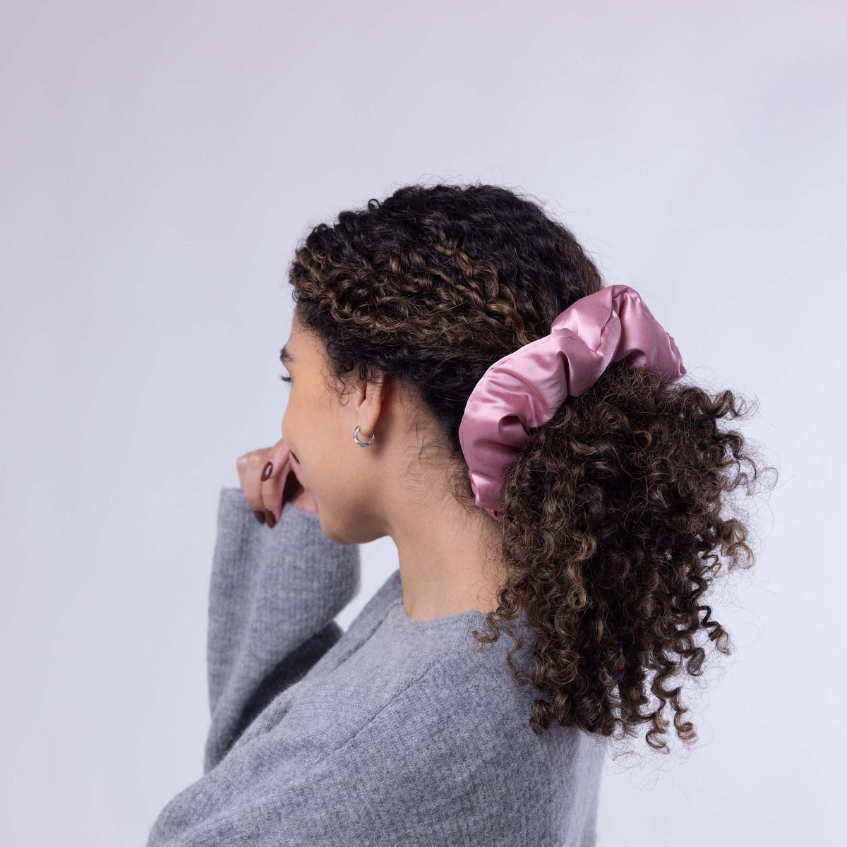 Only Curls Satin Pillow Scrunchies - Slate Grey and Dusty Pink Twin Pack