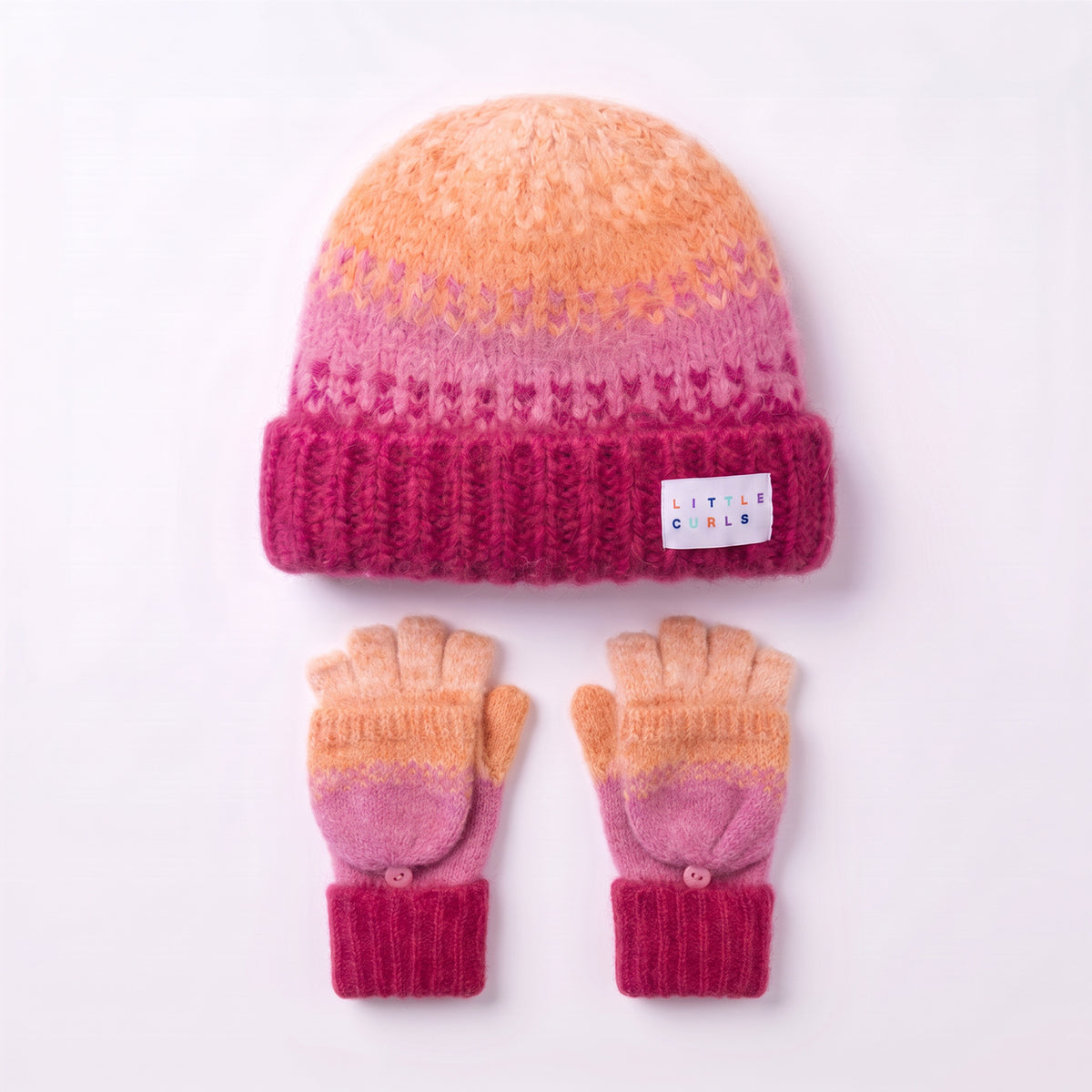 Little Curls Pink Ombre Satin-Lined Beanie & Glove Set - Only Curls