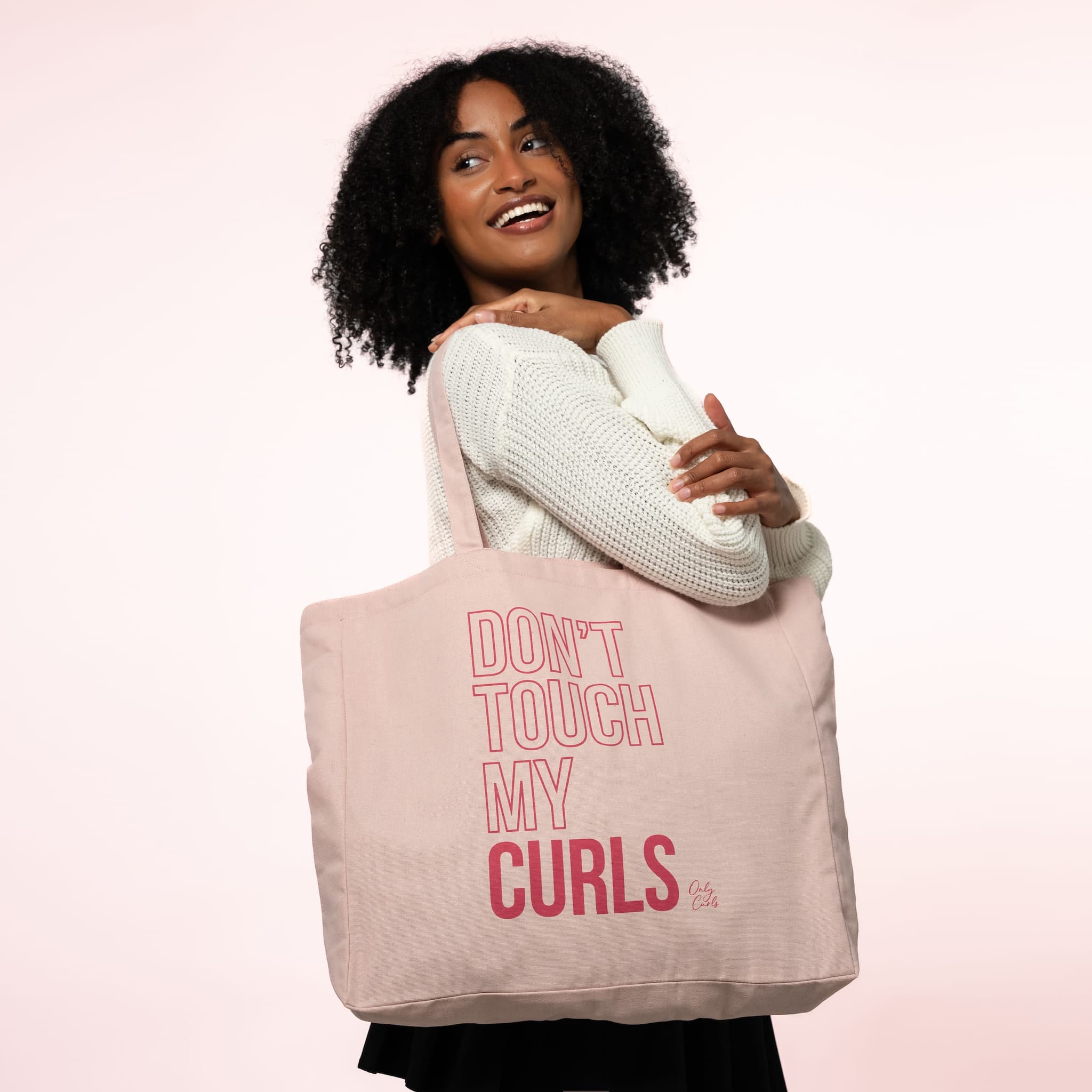 Only Curls Tote Bag Don't Touch My Curls Pink