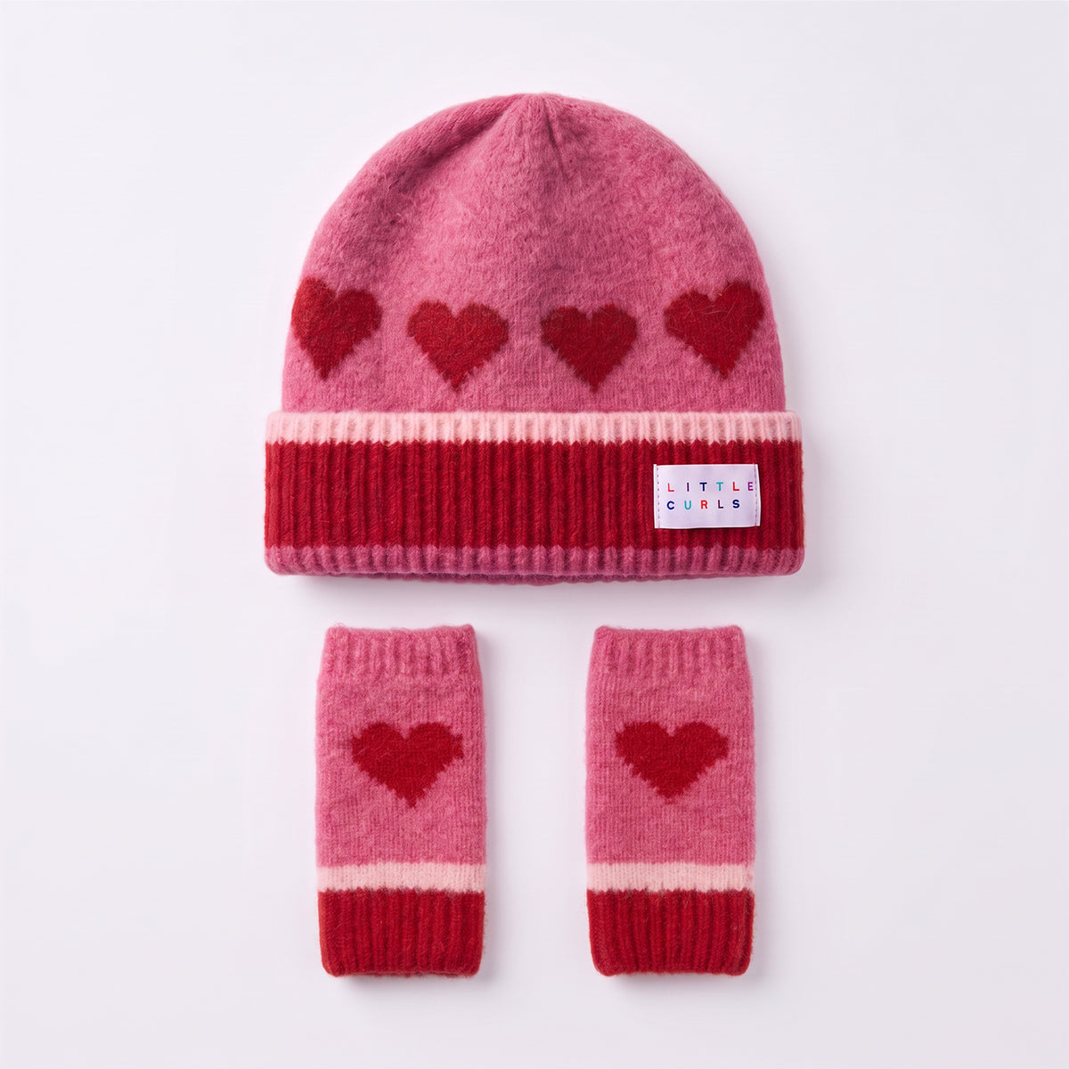 Little Curls Pretty Hearts Satin-Lined Beanie & Glove Set - Only Curls