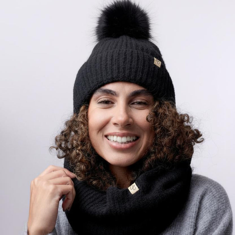 Satin Lined Pom Beanie Snood Set Sadie