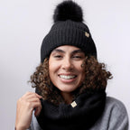 Only Curls Satin Lined Pom Beanie and Snood Set - Sadie in Black - Only Curls