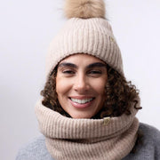 Only Curls Satin Lined Pom Beanie and Snood Set - Sadie in Sand