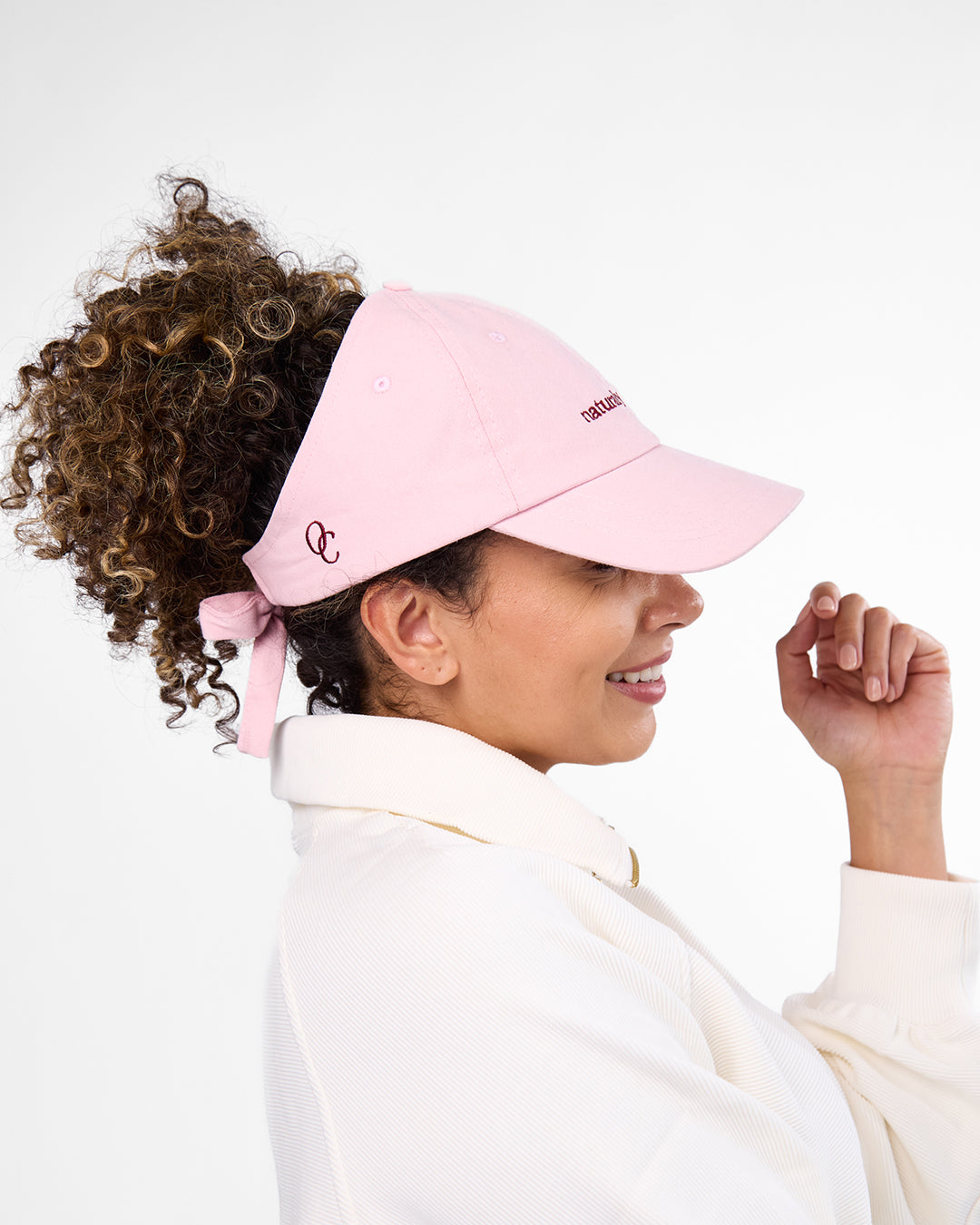 Satin Lined Baseball Hat (open back bow) - Dusty Pink Naturally Curly
