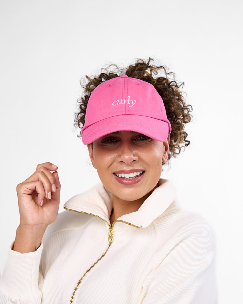 Satin Lined Baseball Hat Hot Pink Curly