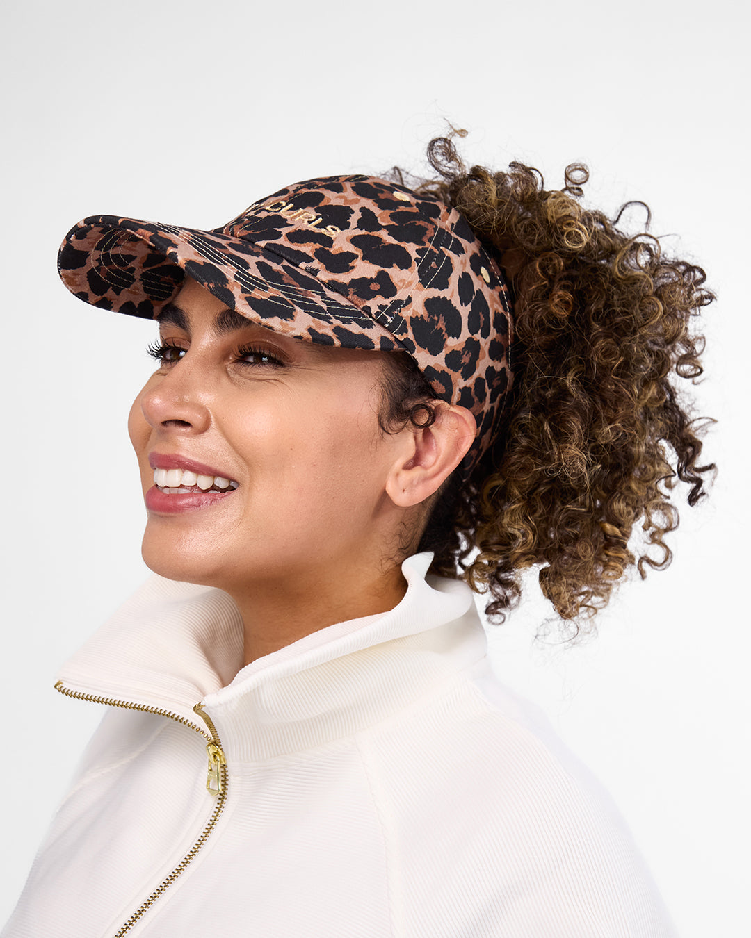 Satin Lined Baseball Hat (open back) - Leopard Only Curls