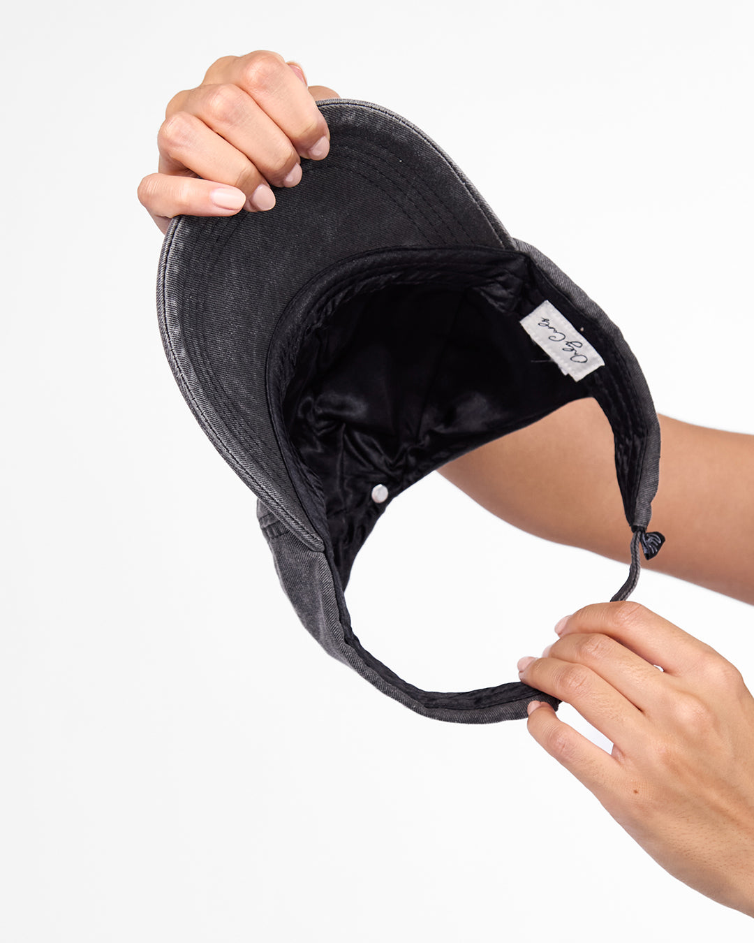 Satin Lined Baseball Hat (open back) - Washed Black The Curls Are The Outfit